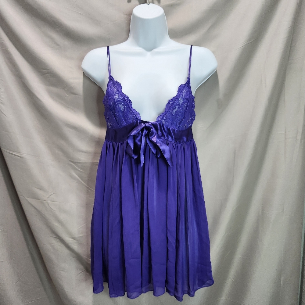 Victoria's Secret Sexy Purple Lace Sheer Babydoll Chemise Lingerie Dress - Picture 1 of 7